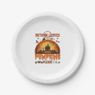 Autumn Leaves Pumpkins Please Halloween Haunted Ho Paper Plate
