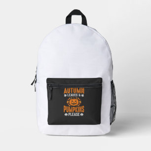 Autumn Leaves Pumpkins Please Halloween Pumpkin De Printed Backpack