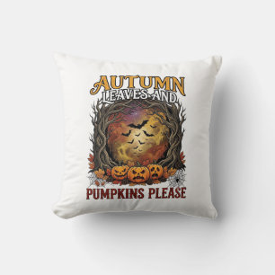 Autumn Leaves Pumpkins Please Halloween Spooky Tre Cushion