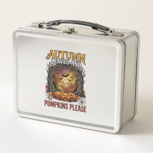 Autumn Leaves Pumpkins Please Halloween Spooky Tre Metal Lunch Box
