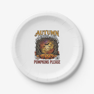 Autumn Leaves Pumpkins Please Halloween Spooky Tre Paper Plate