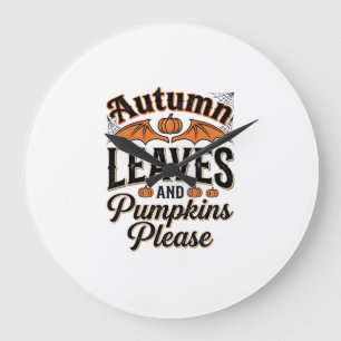 Autumn Leaves Pumpkins Please Vintage Fall_1 Large Clock