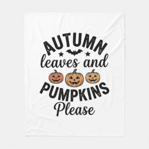 Autumn Leaves Pumpkins Please Vintage Halloween De Fleece Blanket