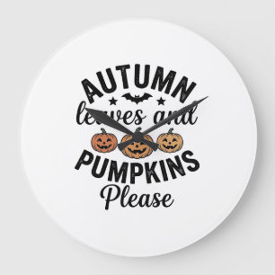 Autumn Leaves Pumpkins Please Vintage Halloween De Large Clock