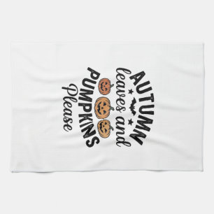 Autumn Leaves Pumpkins Please Vintage Halloween De Tea Towel