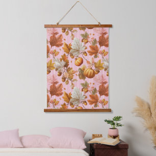 Autumn Leaves & Pumpkins Seamless Pattern Hanging Tapestry