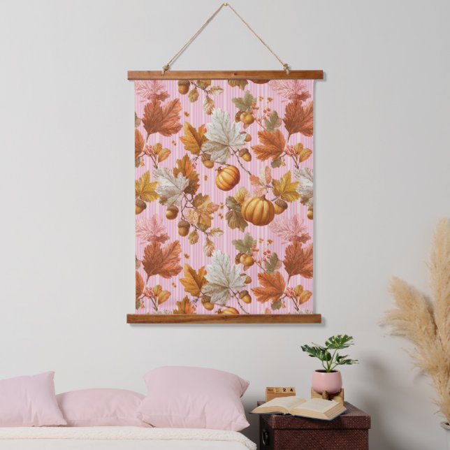 Autumn Leaves & Pumpkins Seamless Pattern Hanging Tapestry (Bedroom)