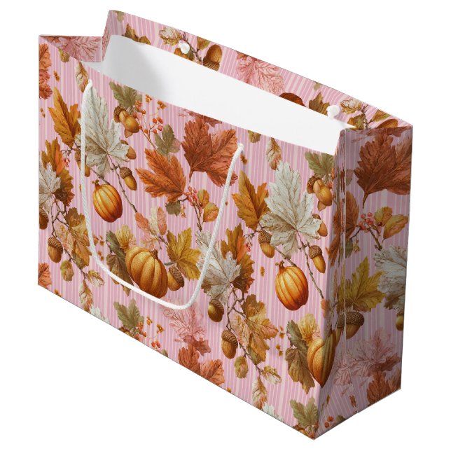 Autumn Leaves & Pumpkins Seamless Pattern Large Gift Bag (Front Angled)