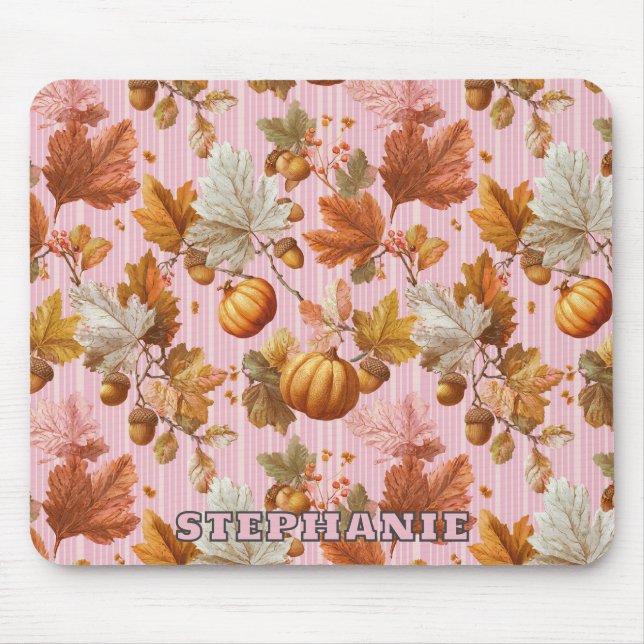 Autumn Leaves & Pumpkins Seamless Pattern Mouse Mat (Front)