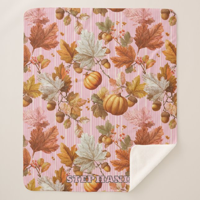 Autumn Leaves & Pumpkins Seamless Pattern Sherpa Blanket (Front)