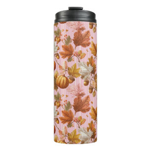 Autumn Leaves & Pumpkins Seamless Pattern Thermal Tumbler