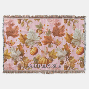 Autumn Leaves & Pumpkins Seamless Pattern Throw Blanket