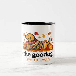 Autumn Leaves Pup Dog Coffee Two-Tone Coffee Mug