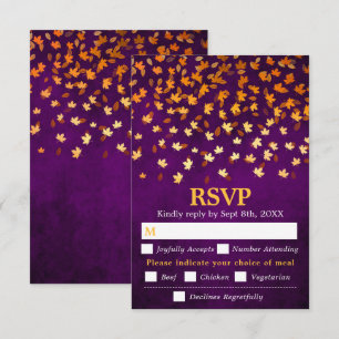Autumn Leaves Purple Grunge Wedding Meal Choice RSVP Card