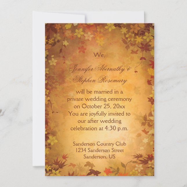 Autumn Leaves Reception Only Wedding Celebration Invitation (Front)