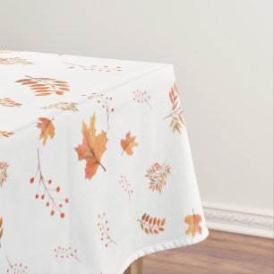 Autumn Leaves Red Berries White Tablecloth