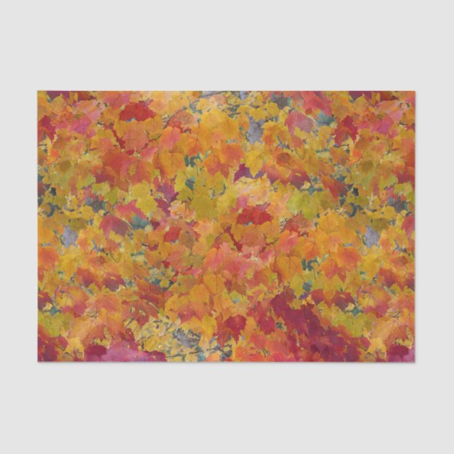Autumn Leaves Red Gold Orange Watercolor Tissue Paper (Front)