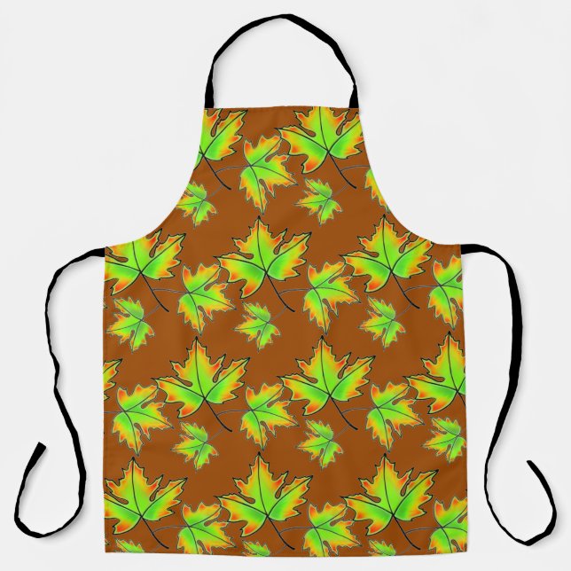 Autumn leaves red green orange leaves terra cotta apron (Front)