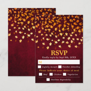 Autumn Leaves Red Grunge Wedding Meal Choice RSVP Card