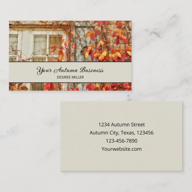 Autumn Leaves Red Yellow Antique Country Window Business Card (Front/Back)