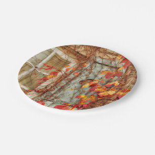 Autumn Leaves Red Yellow Antique Country Window Paper Plate