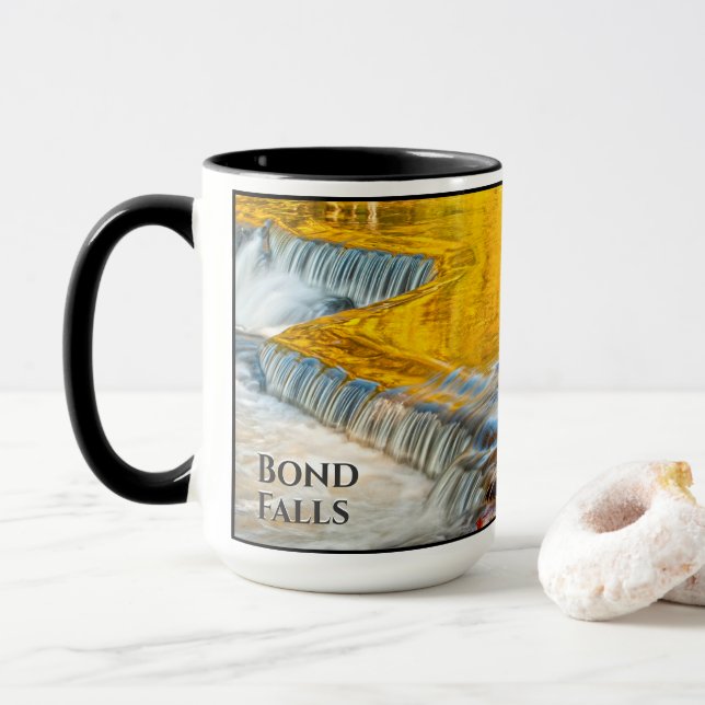 Autumn Leaves Reflecting in Bond Falls Michigan Mug (With Donut)