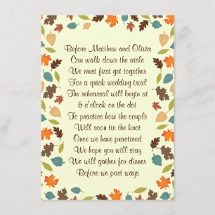 Autumn Leaves Rehearsal Dinner Poem Invitation 4x6