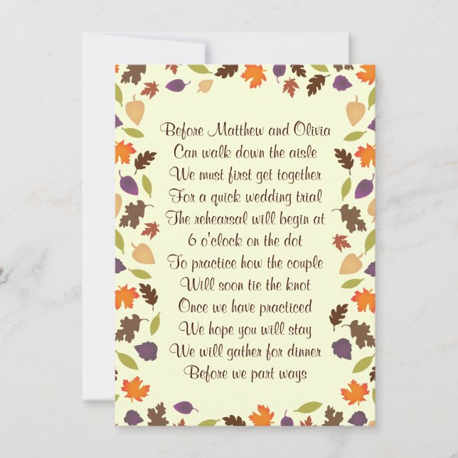 Autumn Leaves Rehearsal Dinner Poem Invitation 4x6 (Front)
