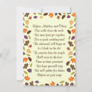 Autumn Leaves Rehearsal Dinner Poem Invitation 4x6