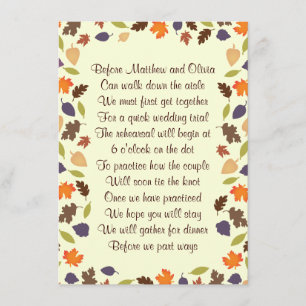 Autumn Leaves Rehearsal Dinner Poem Invitation 4x6