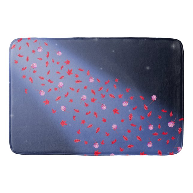 Autumn Leaves & Roses Blue & Red Bath Mat (Front)