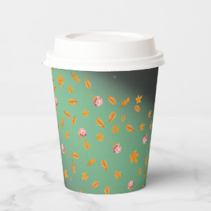 Autumn Leaves & Roses Green Paper Cups