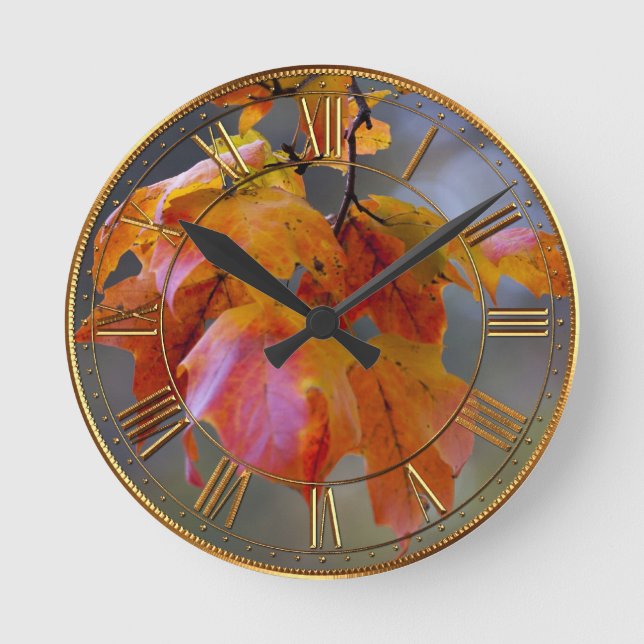 Autumn Leaves Round Clock (Front)