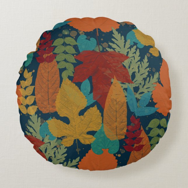 Autumn leaves round cushion (Front)