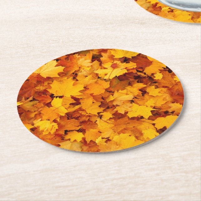Autumn Leaves Round Paper Coaster (Angled)
