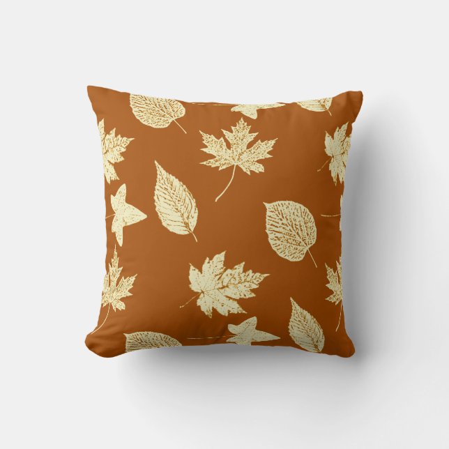 Autumn leaves - rust brown and cream cushion (Front)