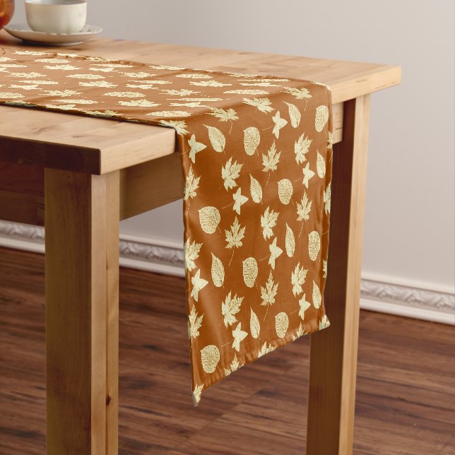 Autumn leaves - rust brown and cream short table runner (In Situ)