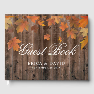Autumn Leaves Rustic Barn Wood Fall Wedding Guest Book