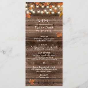 Autumn Leaves Rustic Fall Wedding Menu