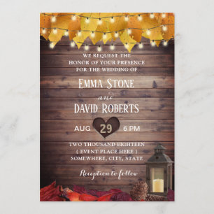 Autumn Leaves Rustic Lantern Fall Wedding Invitation