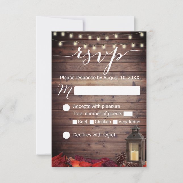 Autumn Leaves Rustic Lantern Fall Wedding RSVP (Front)