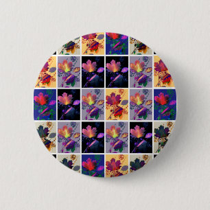 Autumn Leaves Rustic Patchwork Quilt Collage 6 Cm Round Badge