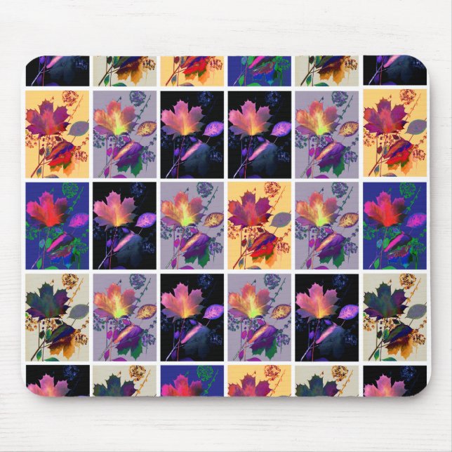 Autumn Leaves Rustic Patchwork Quilt Collage Mouse Mat (Front)