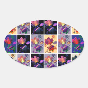 Autumn Leaves Rustic Patchwork Quilt Collage Oval Sticker