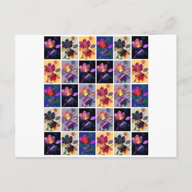 Autumn Leaves Rustic Patchwork Quilt Collage Postcard (Front)