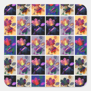 Autumn Leaves Rustic Patchwork Quilt Collage Square Sticker