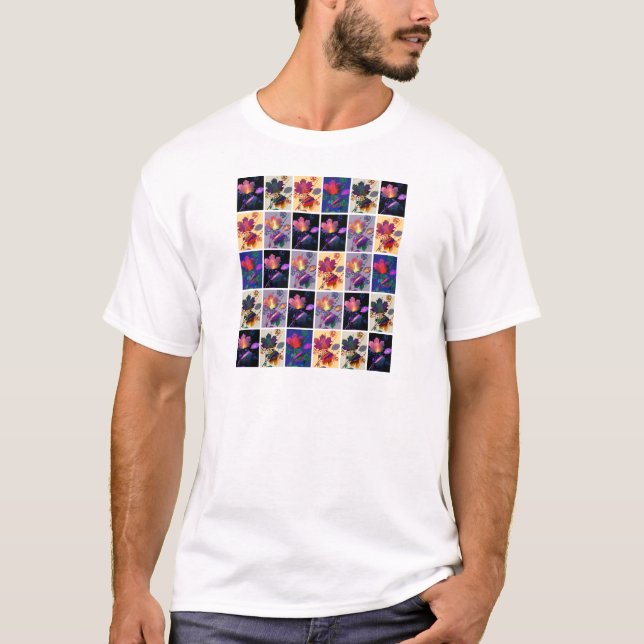 Autumn Leaves Rustic Patchwork Quilt Collage T-Shirt (Front)