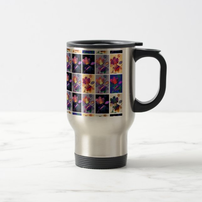 Autumn Leaves Rustic Patchwork Quilt Collage Travel Mug (Right)