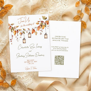 Autumn Leaves Rustic Watercolor Elegant Script Invitation