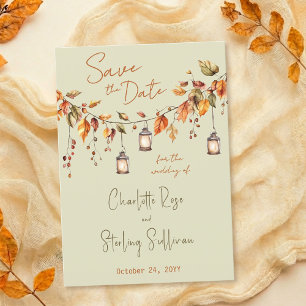 Autumn Leaves Rustic Watercolor Elegant Wedding Save The Date